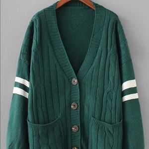 Varsity Striped Drop Shoulder Cable Knit Sweater
